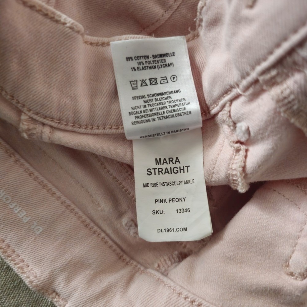 DL1961 Mara Straight Leg Jeans Women Size 23 Pink Raw Hem Mid Rise - Picture 12 of 13